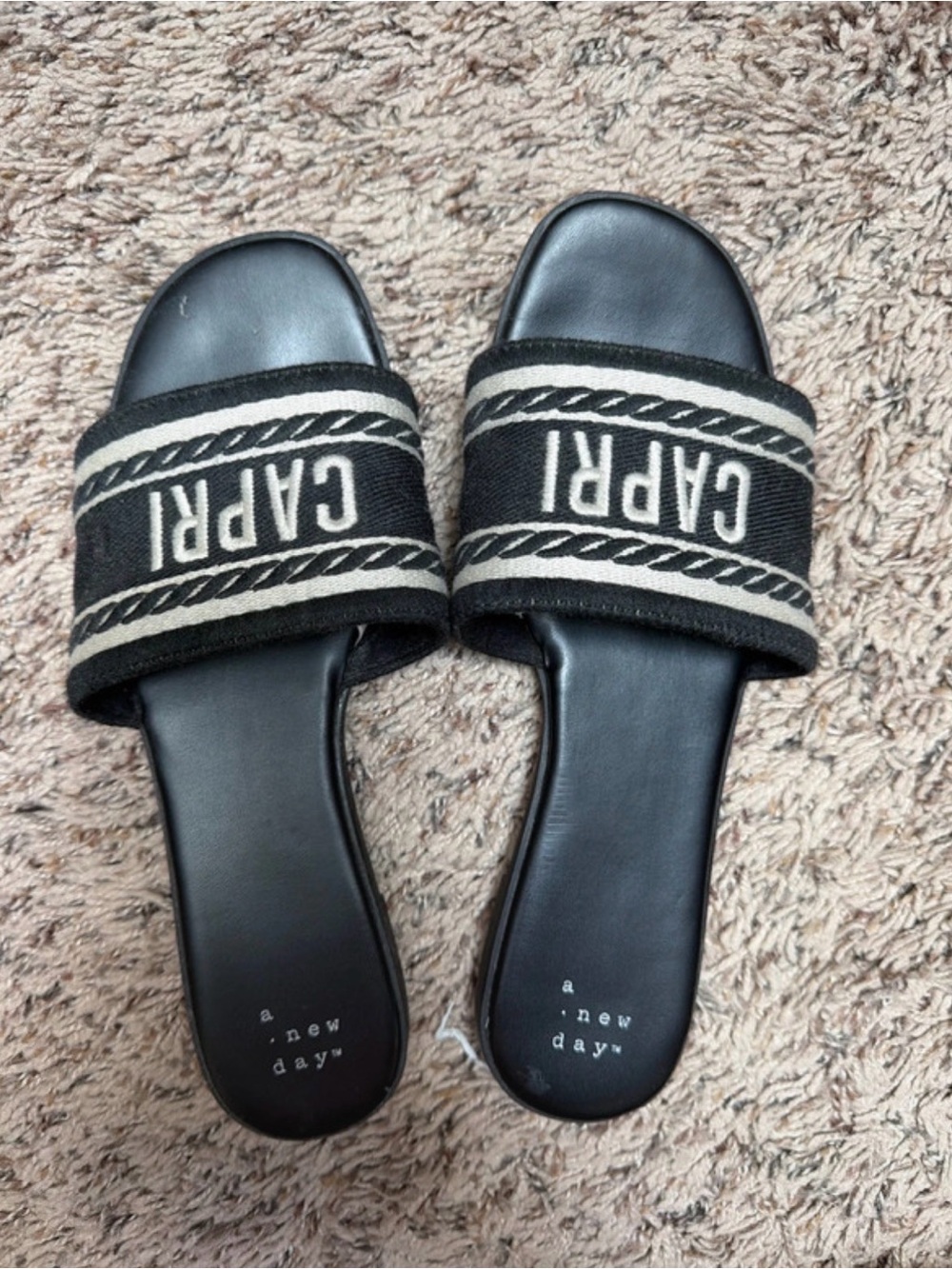 a new day Black and Cream Capri Slide Sandals